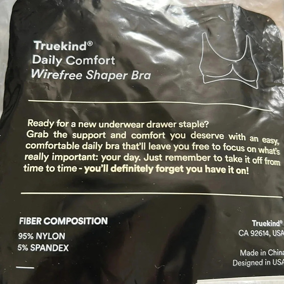 Truekind Daily Comfort Wireless Shaper Bra Black Seamless Minimalist Basic - Picture 4 of 6